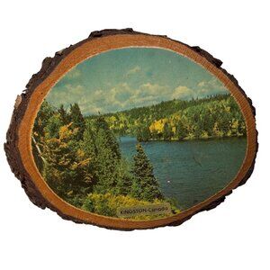 Scenic Wood Slice Wall Art Vintage Kingston Canada 5"x6" Handmade Rustic Decor